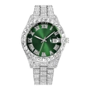 Reloj plateado esfera verde
