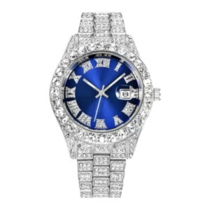 Reloj plateado esfera azul