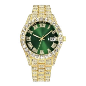 Reloj dorado esfera verde