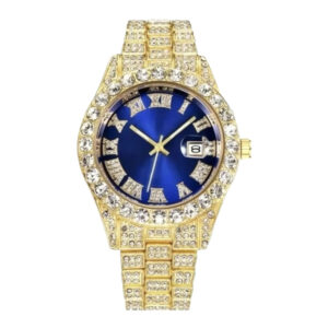 Reloj dorado esfera azul