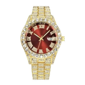 Reloj dorado esfera roja