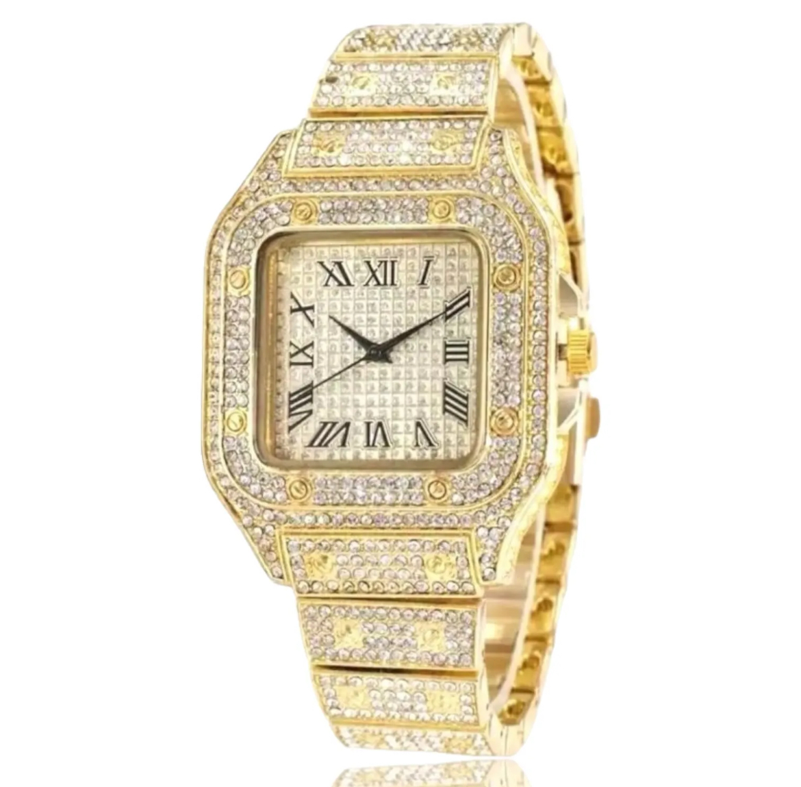 Reloj diamantes dorados esfera cuadrada (copia)