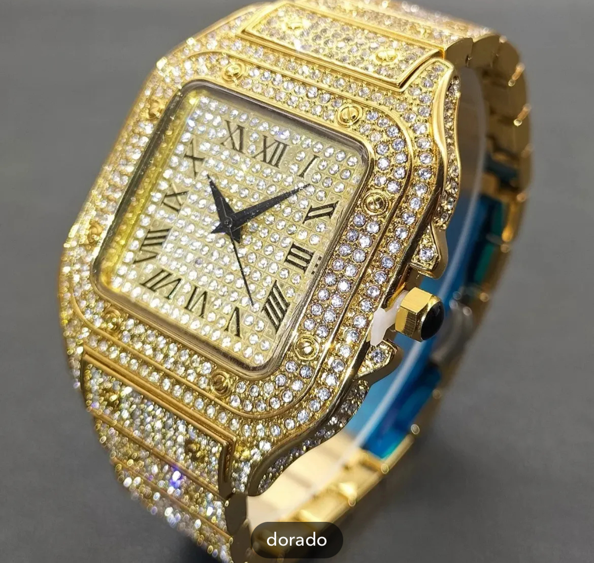 Reloj diamantes dorados esfera cuadrada (copia) - Imagen 3