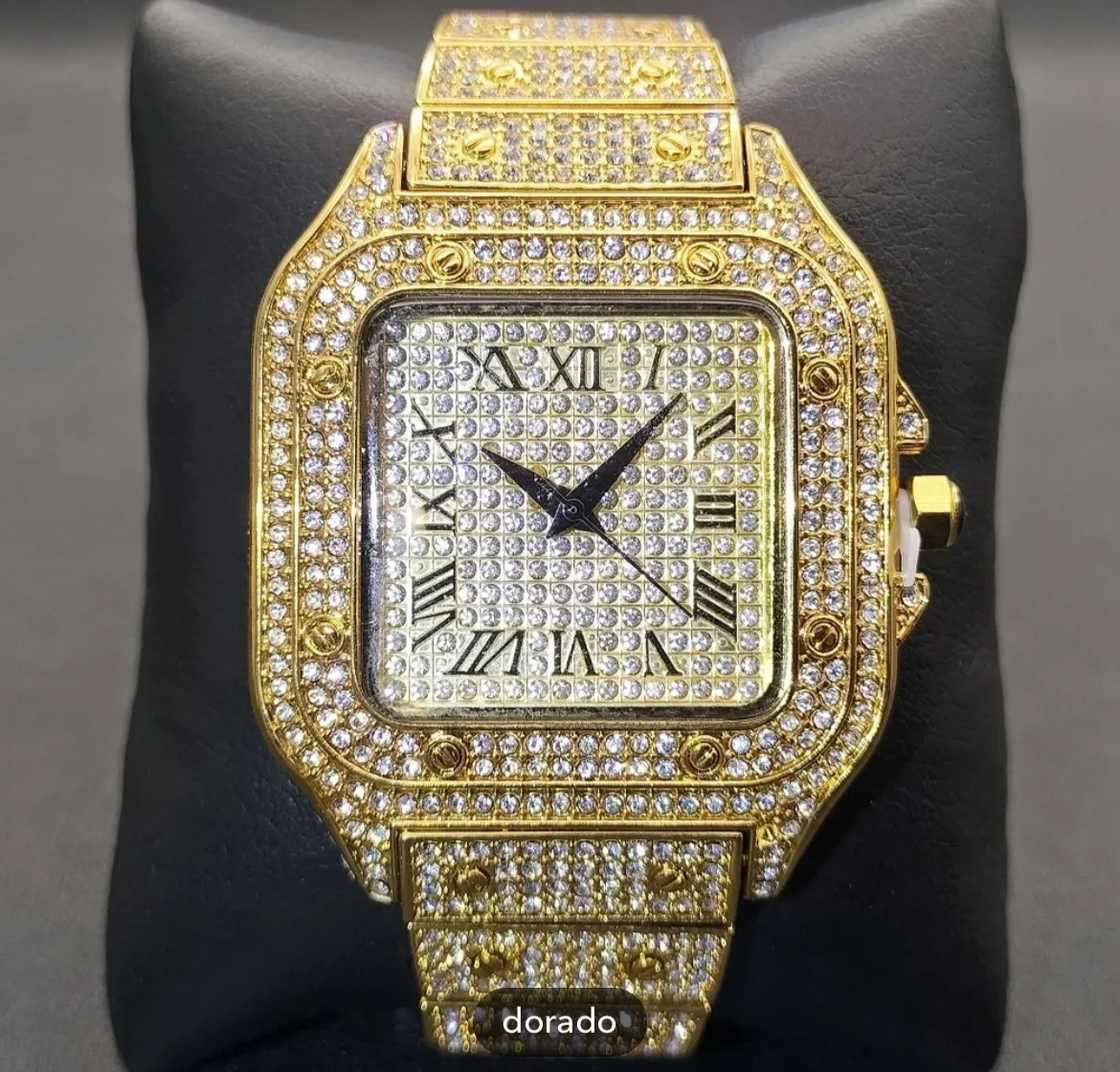 Reloj diamantes dorados esfera cuadrada (copia) - Imagen 2